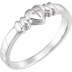 Sterling Silver Heart & Cross Chastity Ring Size 4-R7027:144253:P-ST-WBC