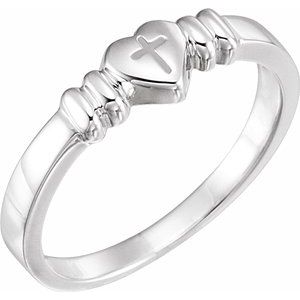 14K White Heart & Cross Chastity Ring Size 4-R7027:144269:P-ST-WBC