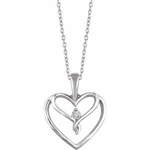 Sterling Silver .05 CT Diamond Heart 18" Necklace  -652922:60001:P-ST-WBC
