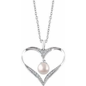 Sterling Silver Freshwater Cultured Pearl & 1/6 CTW Diamond Heart 16-18" Necklace -652908:60001:P-ST-WBC
