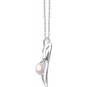 Sterling Silver Freshwater Cultured Pearl & 1/6 CTW Diamond Heart 16-18" Necklace -652908:60001:P-ST-WBC