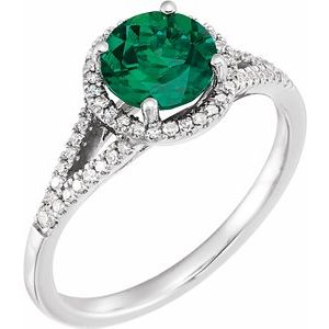 14K White Lab-Grown Emerald & 1/6 CTW Diamond Ring  -651300:70005:P-ST-WBC