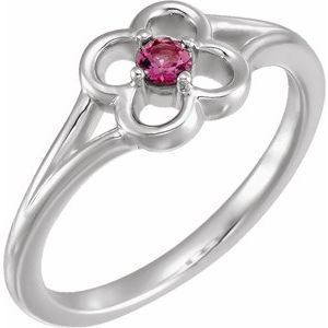 14K White Pink Tourmaline Youth Flower Ring-71944:619:P-ST-WBC