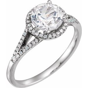 14K White Lab-Grown White Sapphire & 1/6 CTW Diamond Ring  -651300:70009:P-ST-WBC