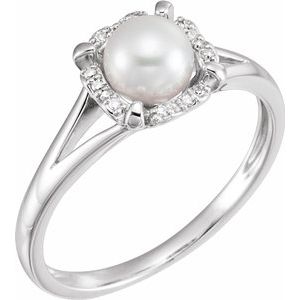 14K White Freshwater Cultured Pearl & .05 CTW Diamond Ring-651952:60006:P-ST-WBC