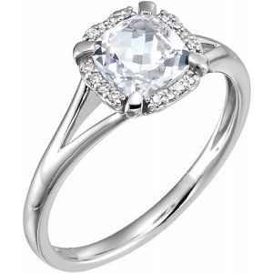 14K White Created White Sapphire & .05 CTW Diamond Ring-651952:60004:P-ST-WBC