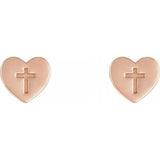 14K Rose Heart & Cross Earrings-R17017:602:P-ST-WBC
