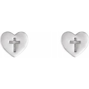 14K White Heart & Cross Earrings-R17017:600:P-ST-WBC