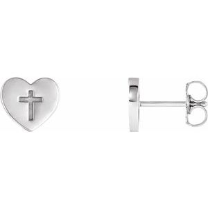 14K White Heart & Cross Earrings-R17017:600:P-ST-WBC