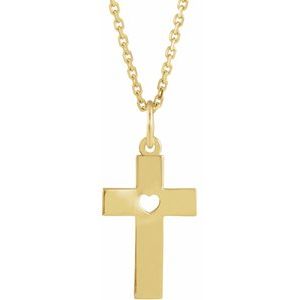 14K Yellow Pierced Heart Cross 15" Necklace -19534:15829600:P-ST-WBC