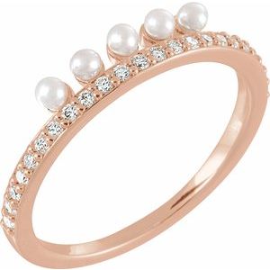 14K Rose Freshwater Cultured Pearl & 1/5 CTW Diamond Stackable Ring  -6508:607:P-ST-WBC