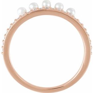 14K Rose Freshwater Cultured Pearl & 1/5 CTW Diamond Stackable Ring  -6508:607:P-ST-WBC
