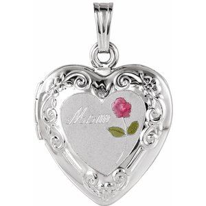 Sterling Silver 27x18.7 mm Mom Heart Locket with Rose-21845:241004:P-ST-WBC