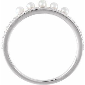 14K White Freshwater Cultured Pearl & 1/5 CTW Diamond Stackable Ring  -6508:605:P-ST-WBC