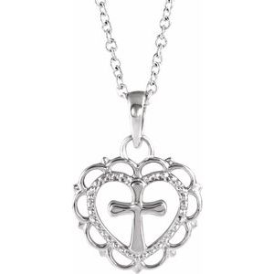 Platinum Youth Heart with Cross 16-18" Necklace-R45398:603:P-ST-WBC