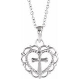 Platinum Youth Heart with Cross Pendant-R45398:104:P-ST-WBC