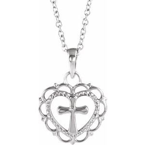 Platinum Youth Heart with Cross Pendant-R45398:104:P-ST-WBC