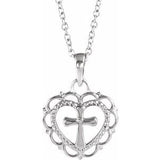 14K White Youth Heart with Cross 16-18" Necklace-R45398:600:P-ST-WBC