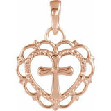 14K Rose Youth Heart with Cross Pendant-R45398:103:P-ST-WBC