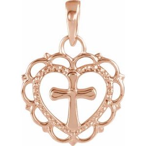 14K Rose Youth Heart with Cross Pendant-R45398:103:P-ST-WBC