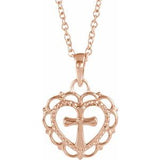 14K Rose Youth Heart with Cross 16-18" Necklace-R45398:602:P-ST-WBC