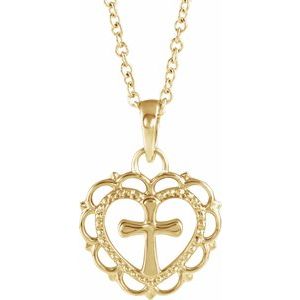 14K Yellow Youth Heart with Cross 16-18" Necklace-R45398:601:P-ST-WBC