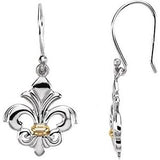 Sterling Silver & 14K Yellow Fleur-de-lis Earrings-84287:600:P-ST-WBC