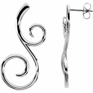 Sterling Silver & 14K White 38x17 mm Scroll Pattern Earrings-84322:602:P-ST-WBC