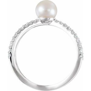 14K White Freshwater Cultured Pearl & 1/3 CTW Diamond Ring  -6511:6000:P-ST-WBC