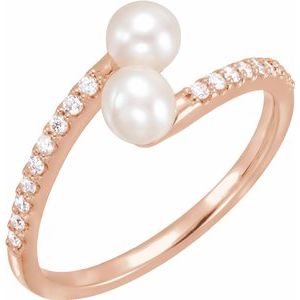 14K Rose Freshwater Cultured Pearl & 1/6 CTW Diamond Bypass Ring -6510:607:P-ST-WBC