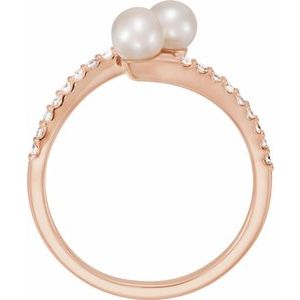 14K Rose Freshwater Cultured Pearl & 1/6 CTW Diamond Bypass Ring -6510:607:P-ST-WBC
