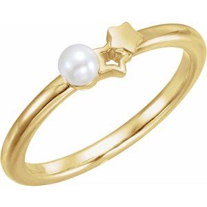 14K Yellow Freshwater Cultured Pearl Youth Double Star Ring  -6517:601:P-ST-WBC