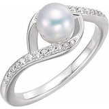 14K White Freshwater Cultured Pearl & 1/8 CTW Diamond Ring  -6513:600:P-ST-WBC