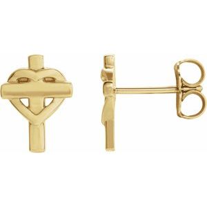 14K Yellow Heart & Cross Earrings   -R17019:601:P-ST-WBC