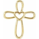 14K Yellow Cross with Heart Pendant -R42367:102:P-ST-WBC