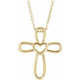 14K Yellow Cross with Heart 16-18" Necklace -R42367:601:P-ST-WBC