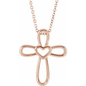 14K Yellow Cross with Heart Pendant -R42367:102:P-ST-WBC