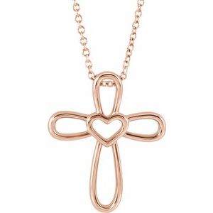 Sterling Silver Cross with Heart 16-18" Necklace -R42367:604:P-ST-WBC