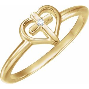 14K Yellow .01 CT Diamond Cross with Heart Ring  -R43080:601:P-ST-WBC