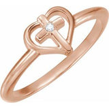 14K Rose .01 CT Diamond Cross with Heart Ring  -R43080:602:P-ST-WBC