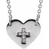 14K Rose .02 CTW Diamond Heart & Cross 16-18" Necklace -R42368:602:P-ST-WBC