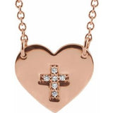 14K Rose .02 CTW Diamond Heart & Cross 16-18" Necklace -R42368:602:P-ST-WBC