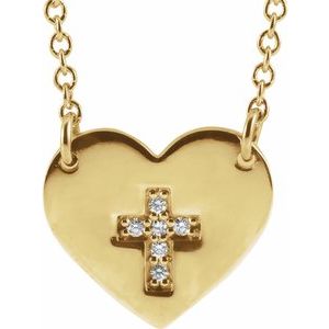 14K Yellow .02 CTW Diamond Heart & Cross 16-18" Necklace -R42368:601:P-ST-WBC