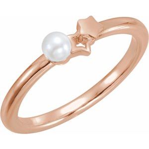 14K Rose Freshwater Cultured Pearl Youth Double Star Ring  -6517:602:P-ST-WBC