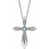 Platinum Aquamarine Cross 16-18" Necklace-R42369:618:P-ST-WBC