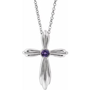 Platinum Amethyst Cross 16-18" Necklace-R42369:613:P-ST-WBC