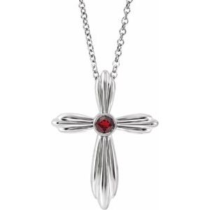 Platinum Mozambique Garnet Cross 16-18" Necklace      -R42369:608:P-ST-WBC