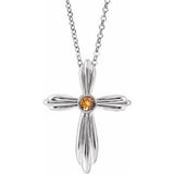 Platinum Citrine Cross 16-18" Necklace-R42369:678:P-ST-WBC