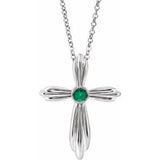 Platinum Emerald Cross 16-18" Necklace-R42369:628:P-ST-WBC