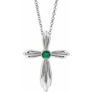 Platinum Chatham¬Æ Lab-Created Emerald Cross 16-18" Necklace  -R42369:633:P-ST-WBC